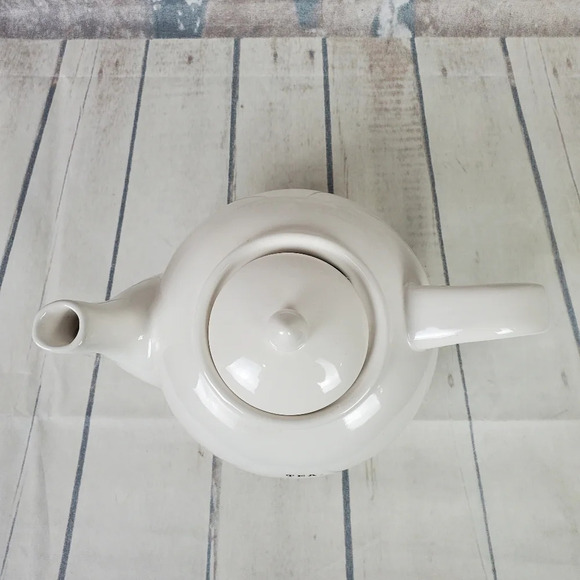 Rae Dunn Magenta Tepot Typewriter Font Ceramic Dimpled White - Picture 4 of 14